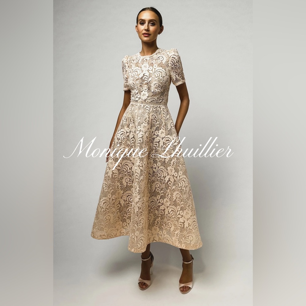 Monique Lhullier Lace Fit + Flare Midi Dress - Picture 4 of 7